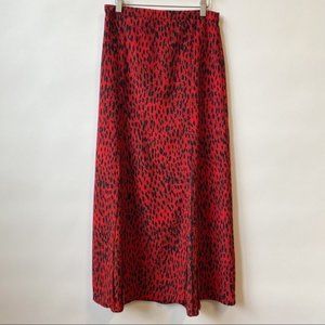 Topshop Leopard Print Black Red Midi Skirt Animal Print Skirt Women's Size US 2